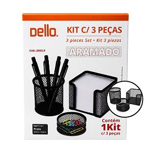 Kit Porta Objetos Dello Aramado Preto 3 Peças para Organização de Escritório