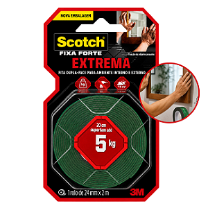 Fita Dupla Face 3M Scotch Fixa Forte Extrema 24mm x 2m Alta Fixação Interno e Externo