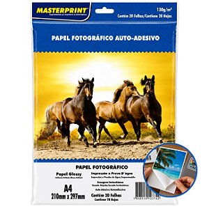 Papel Fotográfico Adesivo Glossy A4 Masterprint 130g 20 Folhas Alta Qualidade