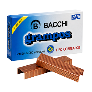 Grampo para Grampeador 26/6 Cobreado Bacchi com 5000 Unidades Alta Performance