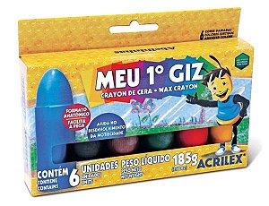 Giz de Cera - Curto - Meu 1° Giz 6 Cores - Acrilex