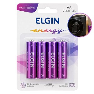 Pilha Recarregável AA 2500mAh Elgin com 4 Unidades Alta Durabilidade