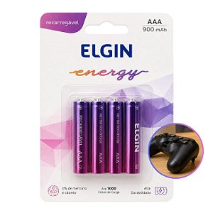 Pilha Recarregável AAA 900mAh Elgin Kit com 4 Unidades Alta Durabilidade