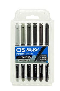 Caneta Lettering Brush Pen C/6 Tons de Cinza Aquarelável – Cis