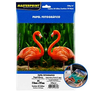 Papel Fotográfico Glossy A4 230g Masterprint 20 Folhas Alta Definição Secagem Rápida