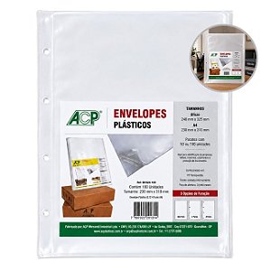 Envelope Plástico A4 4 Furos Médio 0,12 pacote 100un - ACP