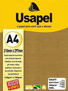 Papel Kraft Natural A4 180g pct c/50fls - Usapel