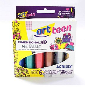 Tinta Dimensional Relevo Metallic 3D c/ 6 cores - Acrilex