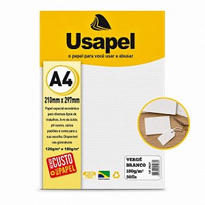 Papel Vergê A4 180g Pacote 50 Folhas Cor Branco Usapel