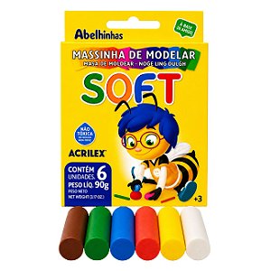 Massa de Modelar 6 Cores 90g Soft Acrilex Não Tóxica Super Macia Infantil