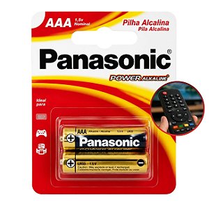 Pilha Alcalina AAA Panasonic Power 1,5V LR03 Cartela com 2 Unidades