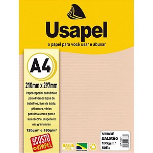 Papel Vergê A4 180g Pct c/50fls Salmão - Usapel