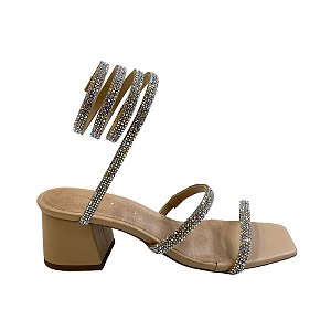 Sandália Donne Matte Salto Bloco Tira Espiral com Strass - Lolla