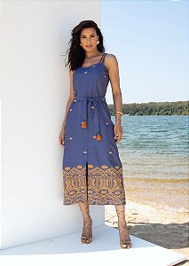 Vestido Midi Jeans Denim Ponta do Mangue - Via Sampa