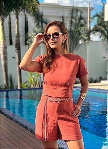 Conjunto Feminino de Alfaiataria Marrom - Via Sampa