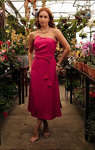 Vestido Midi Rosa Viscolinho Tomara que Caia - Via Sampa