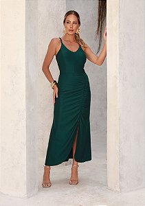 Vestido Midi Verde Drapeado com Bojo - Via Sampa