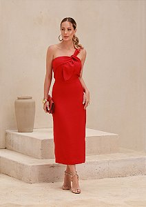 Vestido Midi Vermelho Saia Reta - Via Sampa