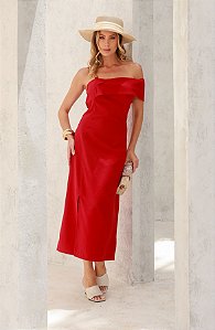 Vestido Midi Vermelho com Alça em Metal - Via Sampa