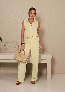 Conjunto Feminino Jaquetinha e Calça Amarela Manteiga - Via Sampa