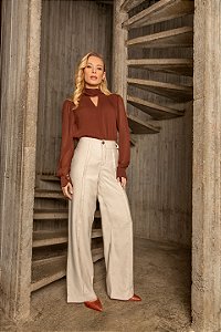 Calça Feminina com Faixa e Botão - Via Sampa