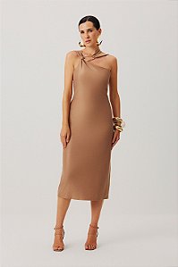Vestido Midi Assimétrico com Aviamento - Meia Loka