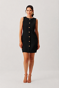 Vestido Feminino Preto de Alfaiataria com Bolsos - Meia Loka