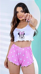 Pijama baby doll minie rosa