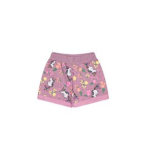 Shorts moletinho flamê na cor babaloo com estampas de unicórnios