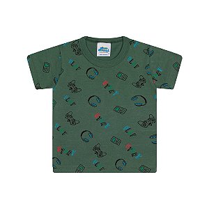 Camisa em meia malha cor verde floresta estampa game