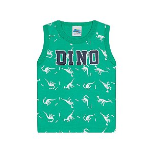 Regata me meia malha cor verde marine com puff na estampa dino