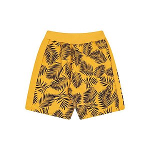 Bermuda moletinho cor amarelo pastel com estampa