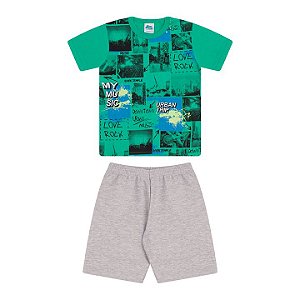 Conjunto em meia malha e moletinho cor verde marine e mescla