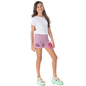 Shorts de moletinho flamê cor babaloo com estampa