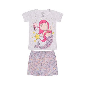 Pijama feminino meia malha que brilha no escuro cor mescla banana