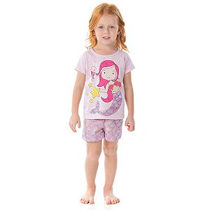 Pijama feminino em meia malha que brilha no escuro cor lavanda