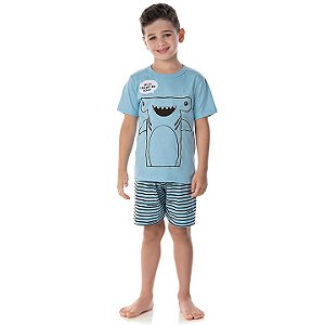 Pijama masculino em meia malha que brilha no escuro cor azul bebê