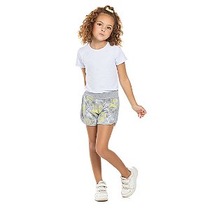 Shorts feminino em moletinho flamê, estampa coqueiros