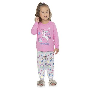 Pijama feminino que brilha no escuro, com estampa de unicórnio