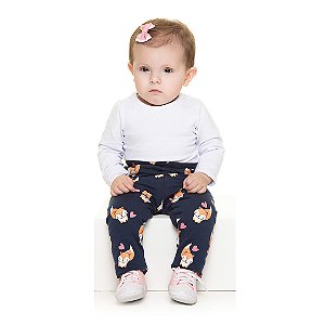 Calça infantil bebê modelo legging em molecotton e estampa raposa