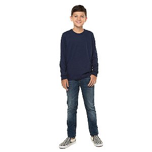 Camisa infantil masculina de manga longa, sem estampa, de meia malha