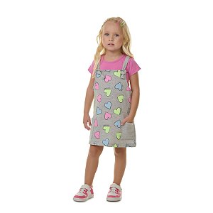 Conjunto salopete de moletinho e blusa em cotton corações