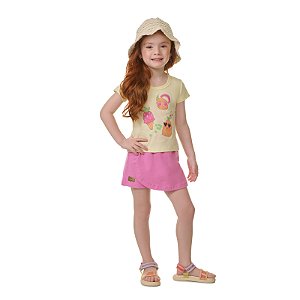 Conjunto feminino blusa e shorts saia em meia malha e cotton
