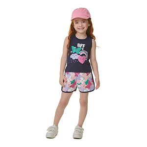 Conjunto regata feminino em cotton e moletinho borboletas