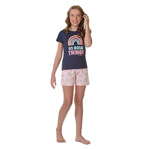 Pijama feminino que brilha no escuro, estampa de arco íris