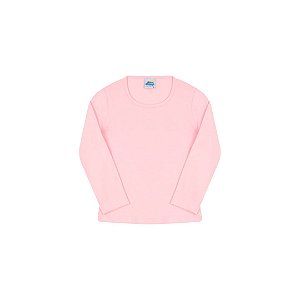 Blusa em cotton de manga comprida sem estampa cor rosa bebê
