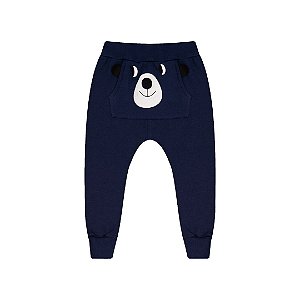 Calça de moletom com bolso e estampa de urso cor marinho