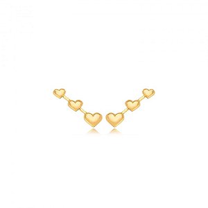Brinco Ear Cuff em cor de banho de ouro 18k corações liso
