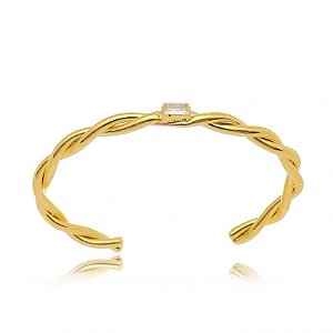 Bracelete em cor de banho de ouro 18k torcido liso cristal