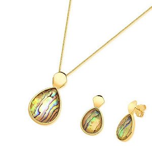 Conjunto cor de banho de ouro 18k pedra natural abalone